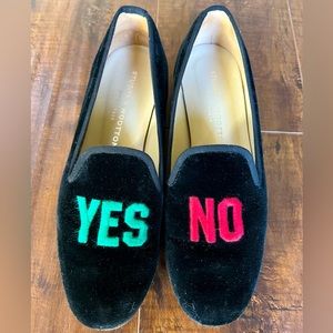 Size 8 Stubbs & Wooten black velvet “yes/no” loafers. Lightly used.